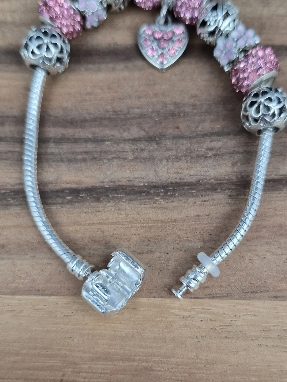 Stunning! Pink & Silver Crystal Charm Bracelet, Approx 7